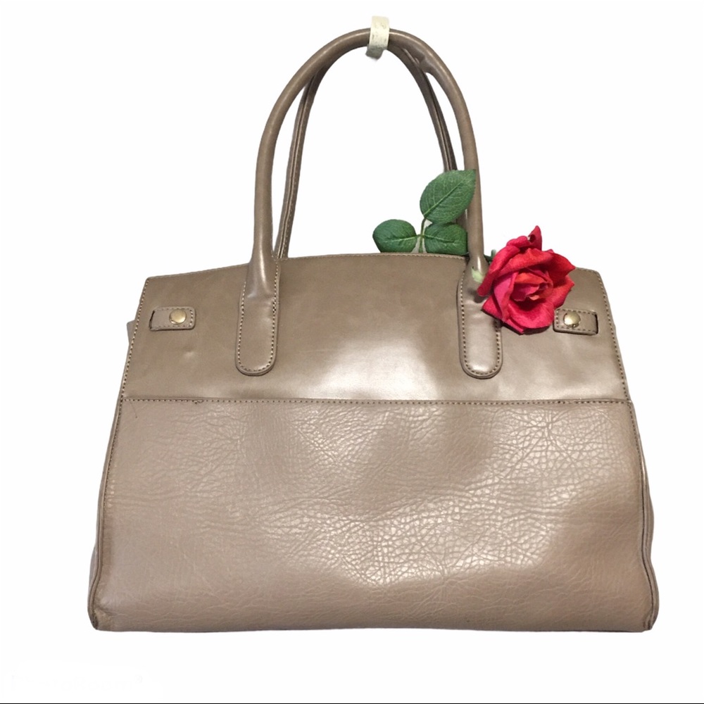 Sole Society Neutral Tan satchel organizer tote 3 LG compartments office siren